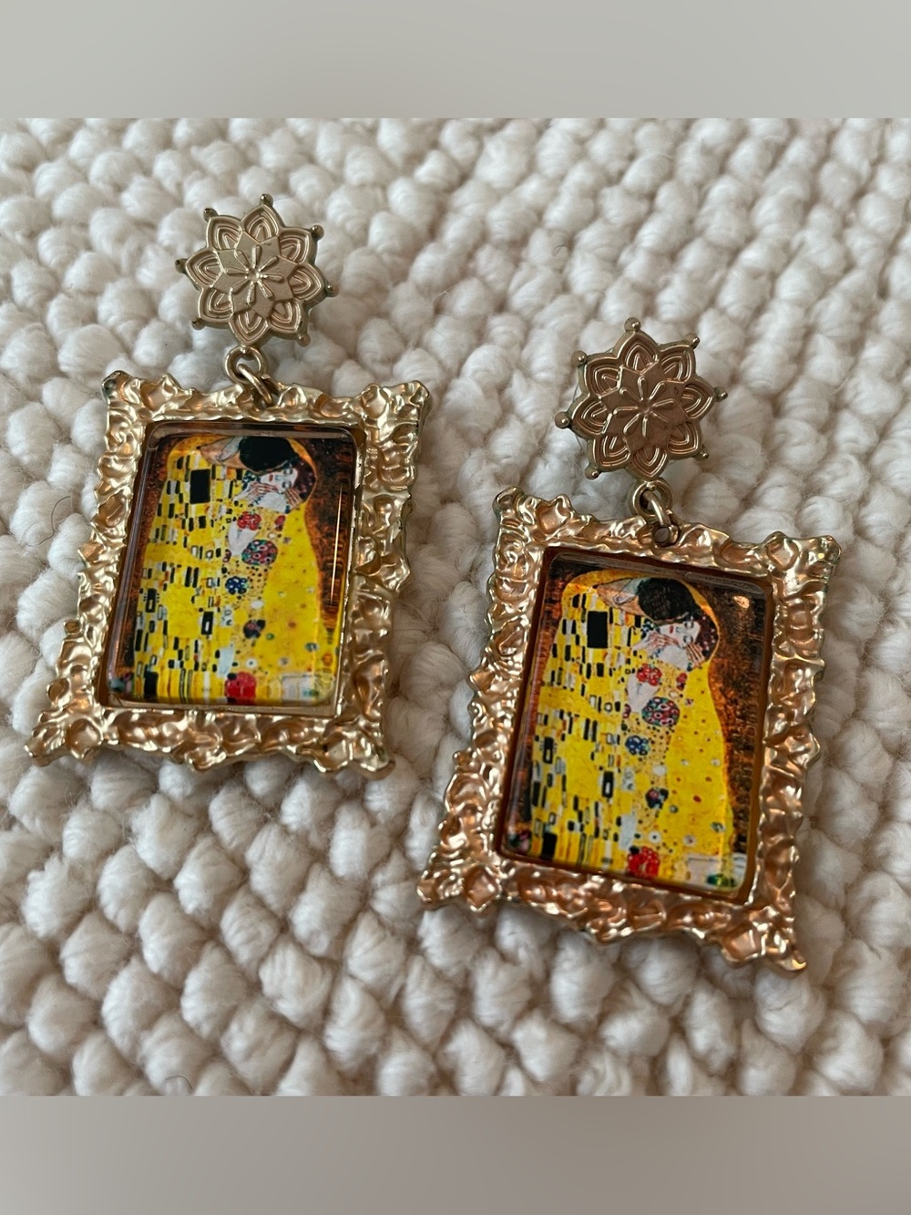 Klimt’s ‘The Kiss’ Framed Art Drop Earrings